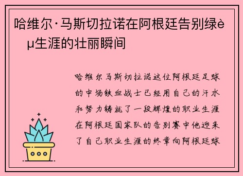 哈维尔·马斯切拉诺在阿根廷告别绿茵生涯的壮丽瞬间